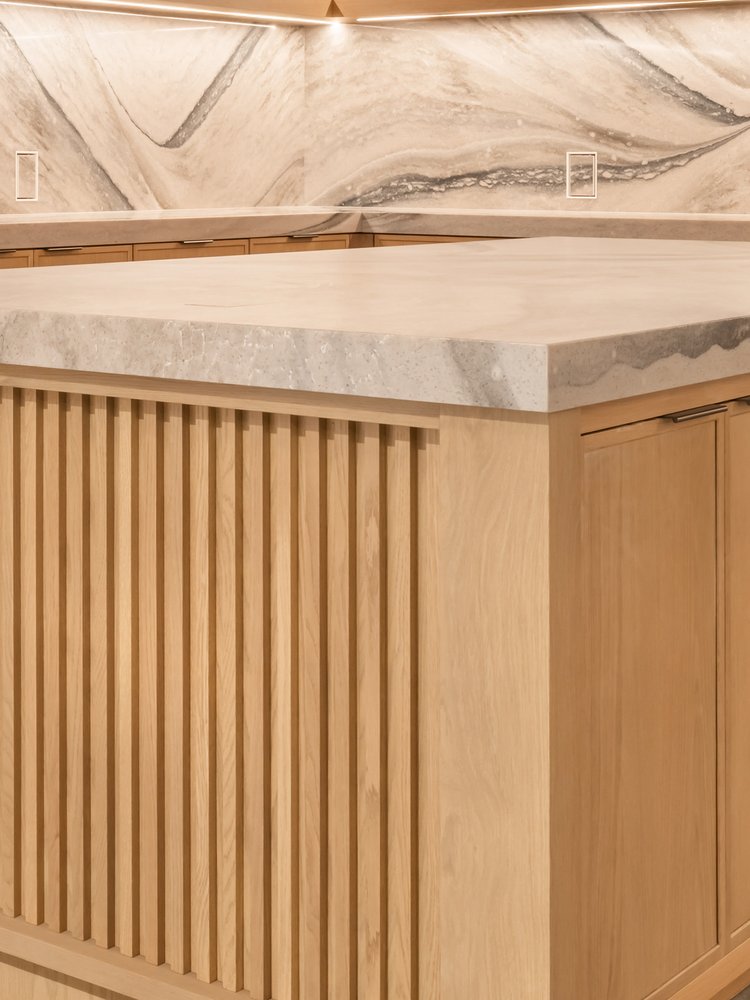 Fluted white oak island end